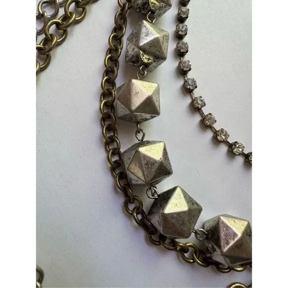 Y2K Vintage Womens Chunky Tiered Studded Beaded Chain Cross Necklace Western - Picture 4 of 8